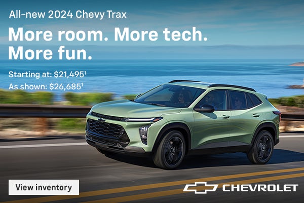 The all-new 2024 Chevy Trax. More room. More tech. More fun. Starting at $21,495. As shown $26,685.